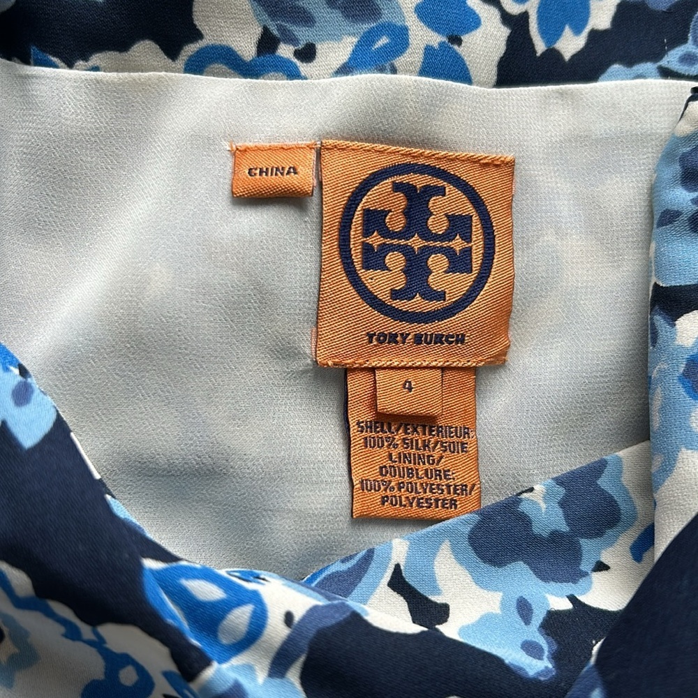 Tory Burch Silk Halter Neck Midi Dress Blue Floral Side Zip Pleated Sz 4 - Picture 10 of 16